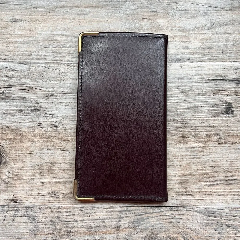 Vintage Hazel Azteca Brown Leather Wallet Gold Corners Slim Case Card Holder